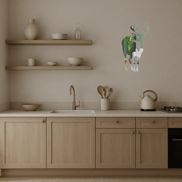 Geyik Silüeti ve Ağaç Detaylı Duvar Aynalı Tablosu - Resim 3