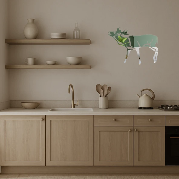 Geyik ve Doğa Temalı Dekoratif İç Mekan Aynalı Tablosu - Resim 5