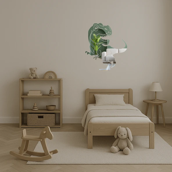 Dinozor Figürlü Çocuk Odası Dekoratif Aynalı Tablosu - Resim 2