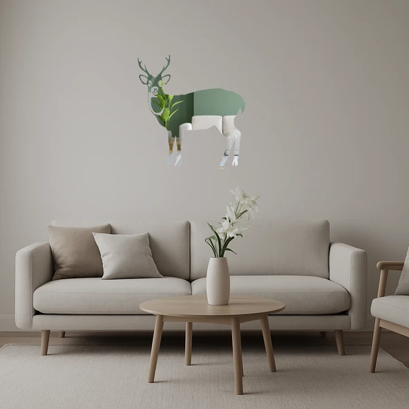 Geyik ve Doğa Siluetli Aynalı Tablo ürün görseli