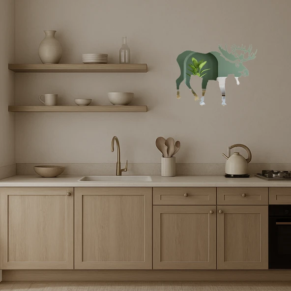 Rustik Geyik Silüeti Dekoratif Aynalı Tablo - Resim 3