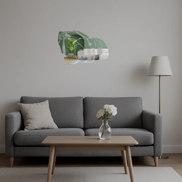 Retro Araba Desenli  Duvar Aynalı Tablosu - Resim 5