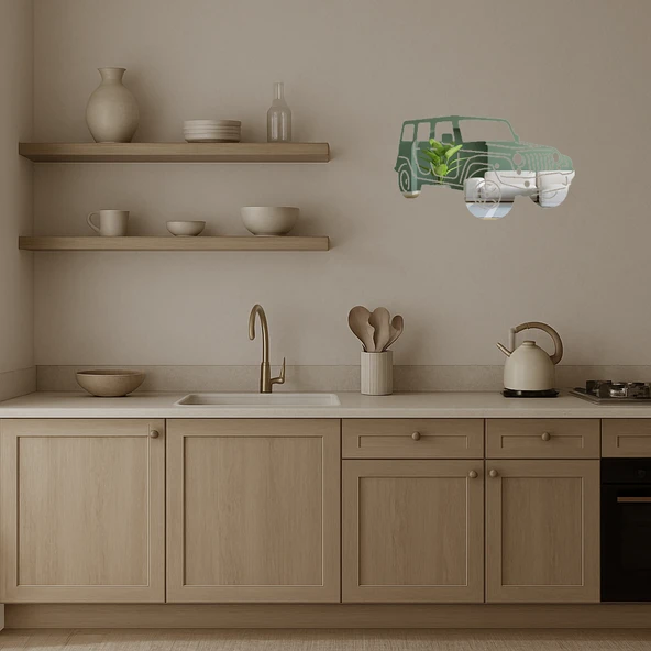 Jeep Sanat Baskılı  Dekoratif Aynalı Tablo - Resim 3