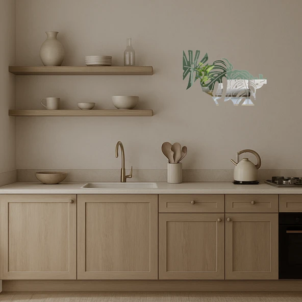 Tropikal Monstera Desenli  Duvar Aynalı Tablosu - Resim 3