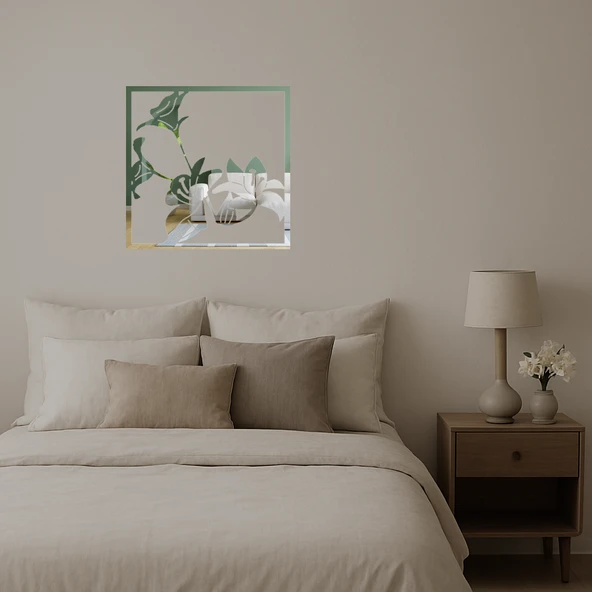 Zarif Çiçek Motifli Dekoratif Aynalı Tablo - Resim 2