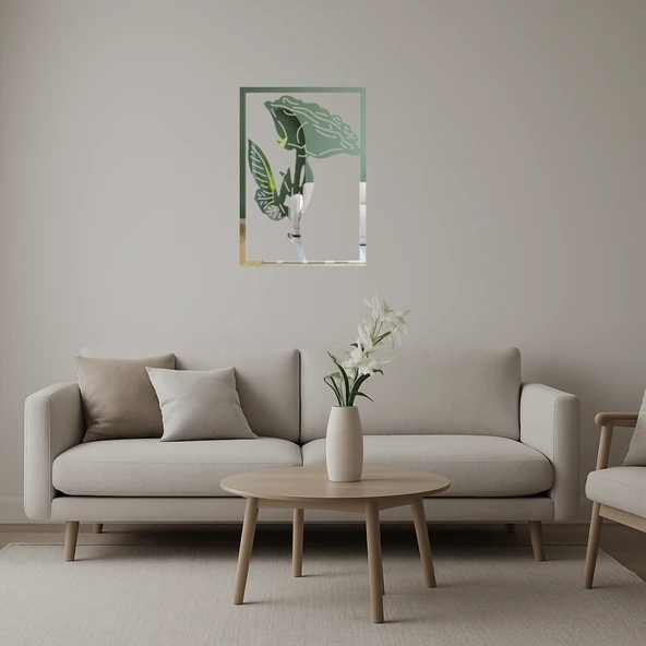 Modern Çiçek Desenli İç Mekan Aynalı Tablosu ürün görseli