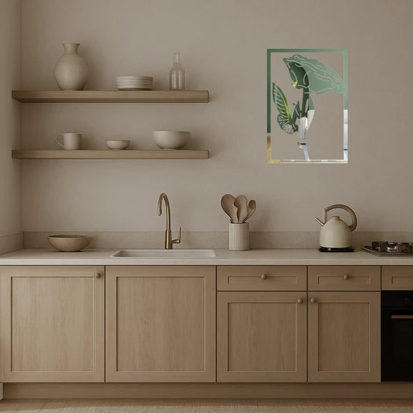 Modern Çiçek Desenli İç Mekan Aynalı Tablosu - Resim 3