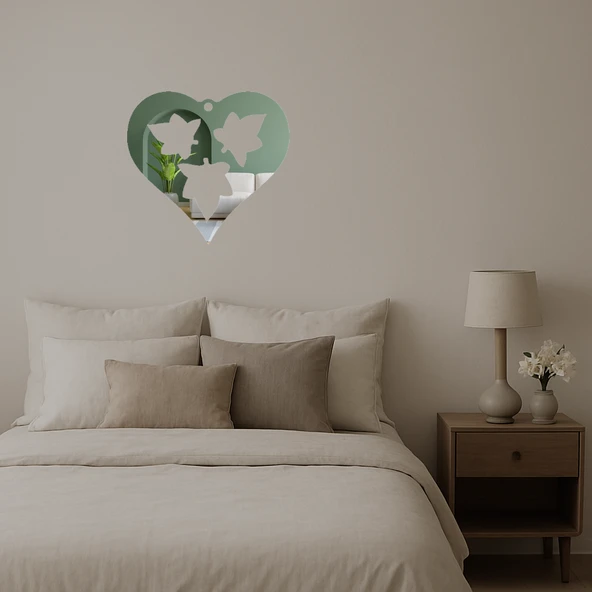 Kalp ve Yaprak Desenli  Dekoratif Aynalı Tablo - Resim 2