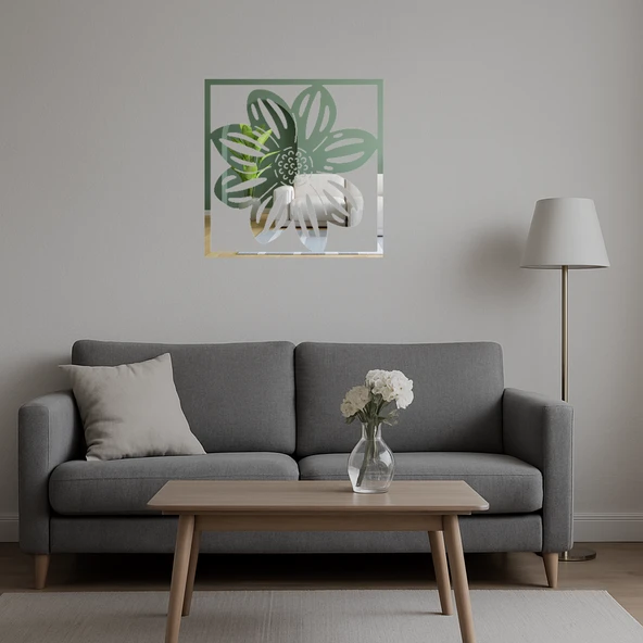 Çiçek Desenli Zarif Dekoratif Aynalı Tablo - Resim 2