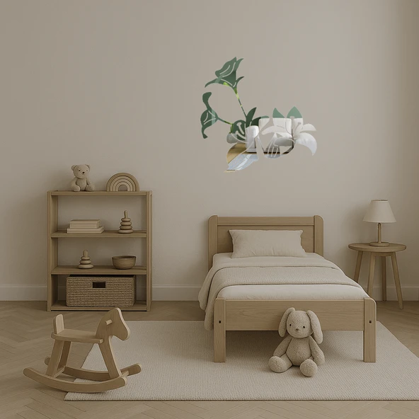 Renkli Çiçek Desenli Dekoratif Aynalı Tablo - Resim 3