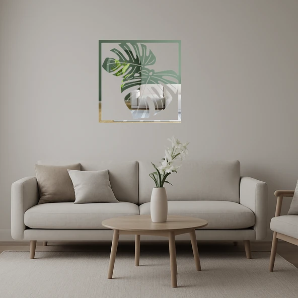 Monstera Desenli Dekoratif İç Mekan Aynalı Tablosu ürün görseli