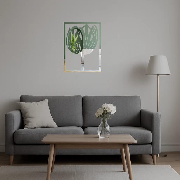 Çiçek Desenli Dekoratif Aynalı Tablo - Resim 5