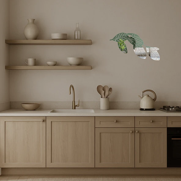 Modern Çizgisel Yaprak Tasarımlı  Dekoratif Aynalı Tablo - Resim 3