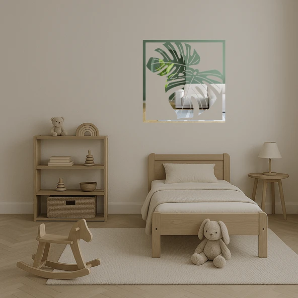 Monstera Desenli Dekoratif İç Mekan Aynalı Tablosu - Resim 4