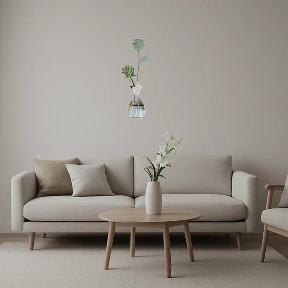 Minimalist Çiçek Desenli Dekoratif Aynalı Tablo ürün görseli