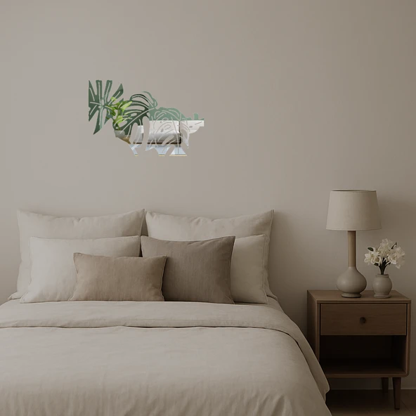 Tropikal Monstera Desenli  Duvar Aynalı Tablosu - Resim 2
