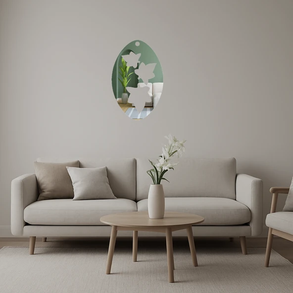 Oval Yaprak Desenli Dekoratif Aynalı Tablo ürün görseli