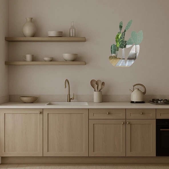 Minimalist Kaktüs Desenli  Aynalı Tablo - Resim 3