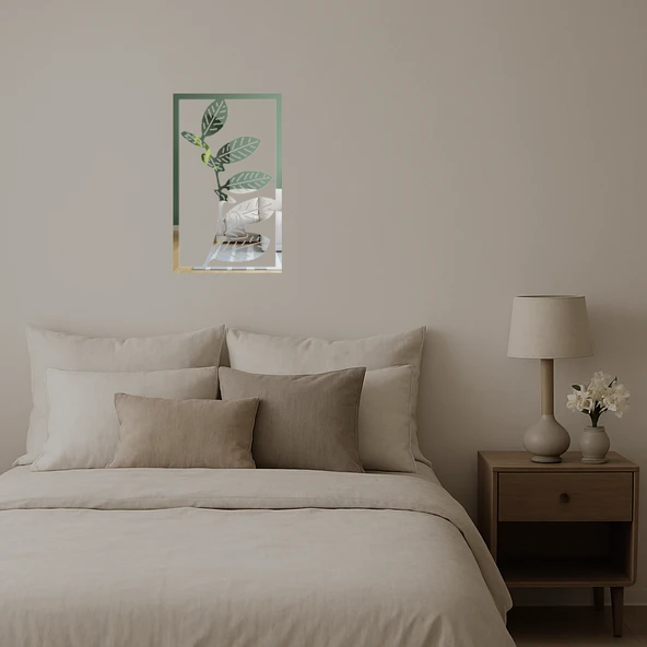 Minimalist Yaprak Desenli Dekoratif Aynalı Tablo - Resim 2