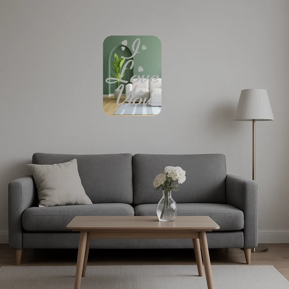 Kalp ve Yazı Kombinasyonlu  Dekoratif Aynalı Tablo - Resim 5