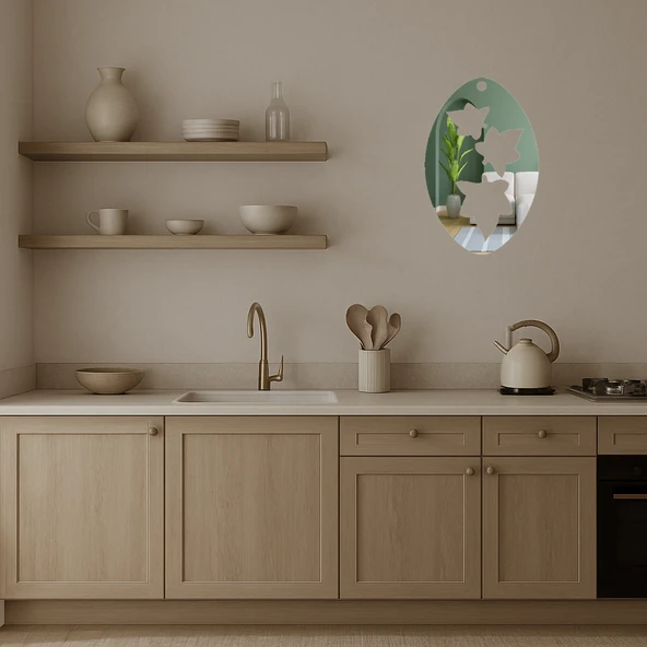 Oval Yaprak Desenli Dekoratif Aynalı Tablo - Resim 3