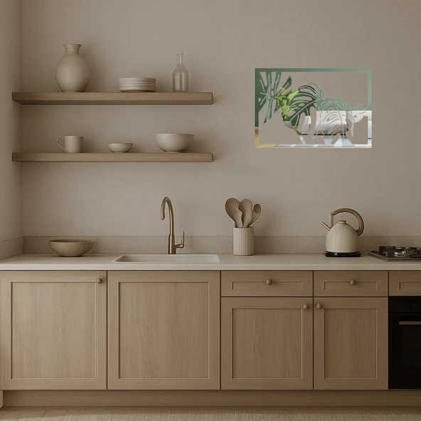 Monstera Yaprak Desenli Dekoratif Aynalı Tablo - Resim 4