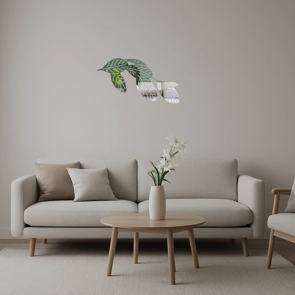 Modern Çizgisel Yaprak Tasarımlı  Dekoratif Aynalı Tablo ürün görseli