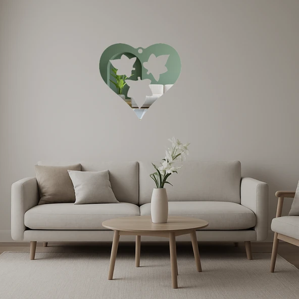 Kalp ve Yaprak Desenli  Dekoratif Aynalı Tablo ürün görseli