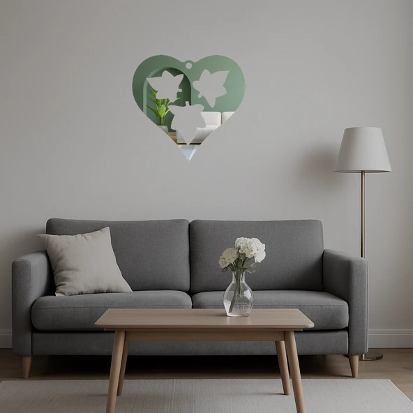 Kalp ve Yaprak Desenli  Dekoratif Aynalı Tablo - Resim 5