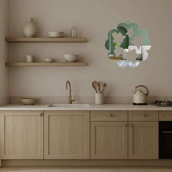 Çiçek ve Yaprak Desenli Dekoratif Aynalı Tablo - Resim 3