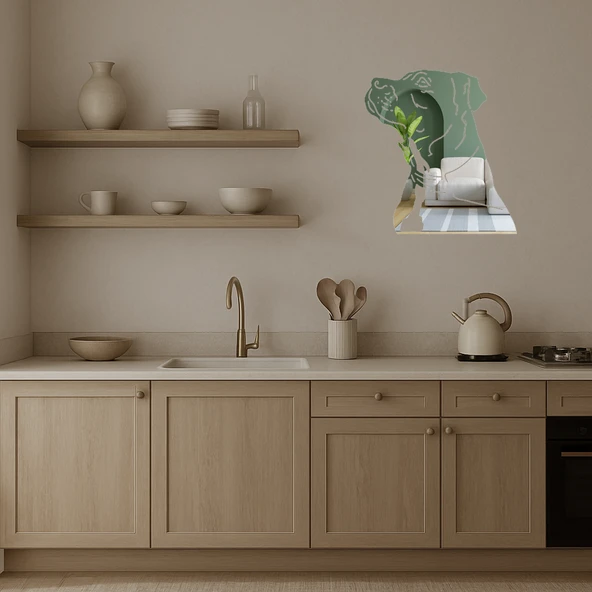 Köpek Yüzü Motifli Dekoratif Aynalı Tablo - Resim 3