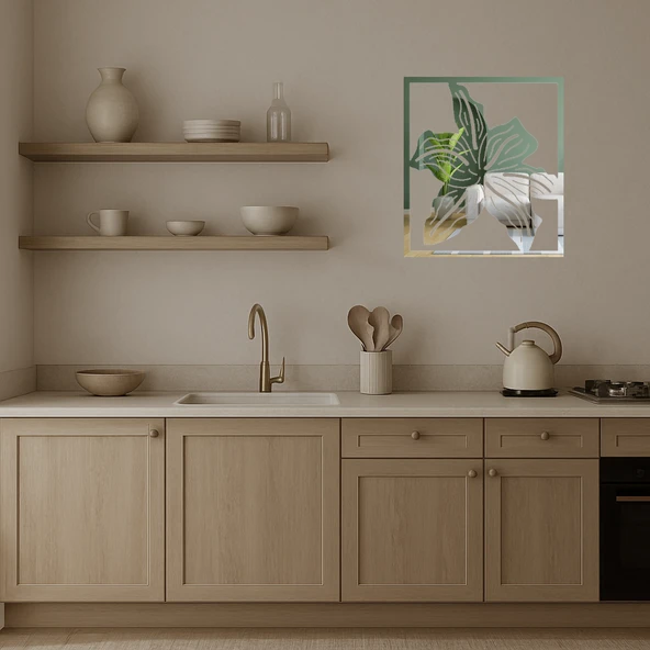 Doğal Çiçek Desenli Dekoratif Aynalı Tablo - Resim 3