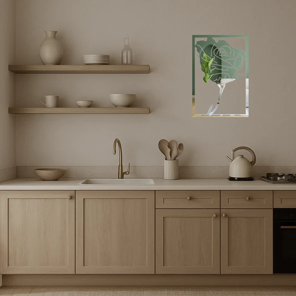 Modern Çiçek Desenli Dekoratif Aynalı Tablo - Resim 3