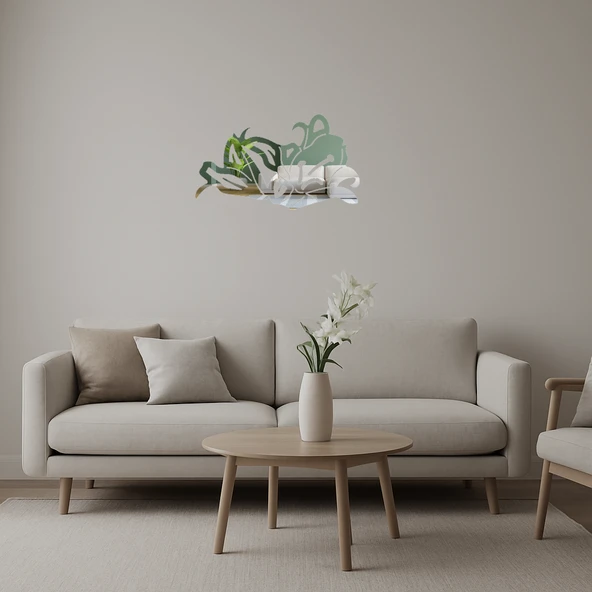 Tropikal Yaprak Desenli Dekoratif Aynalı Tablo ürün görseli