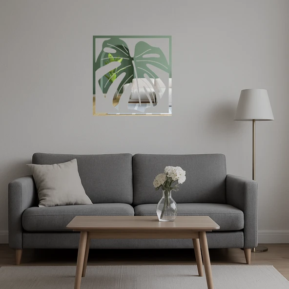 Monstera Bitki Desenli Dekoratif Aynalı Tablolar - Resim 5