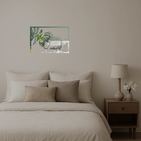 Monstera Yaprak Desenli Dekoratif Aynalı Tablo - Resim 3