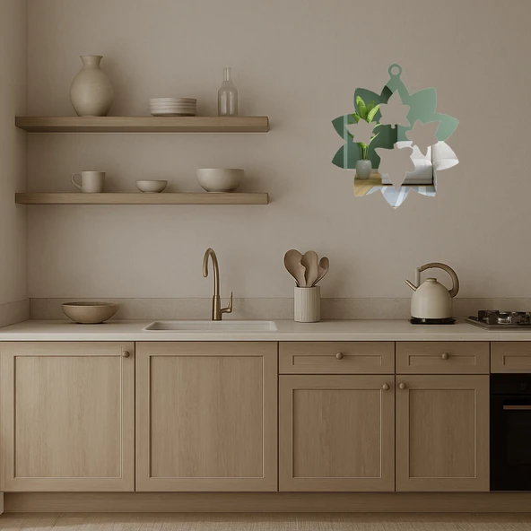 Zarif Çiçek ve Yaprak Desenli Dekoratif Aynalı Tablo - Resim 3