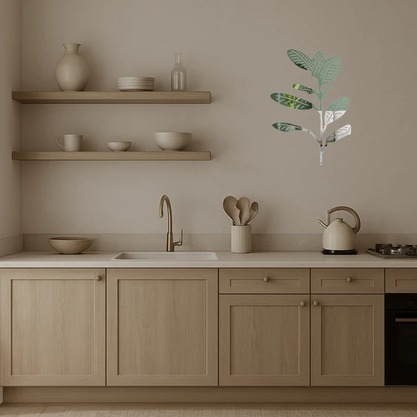 Soyut Yaprak Desenli  Dekoratif Aynalı Tablo - Resim 3