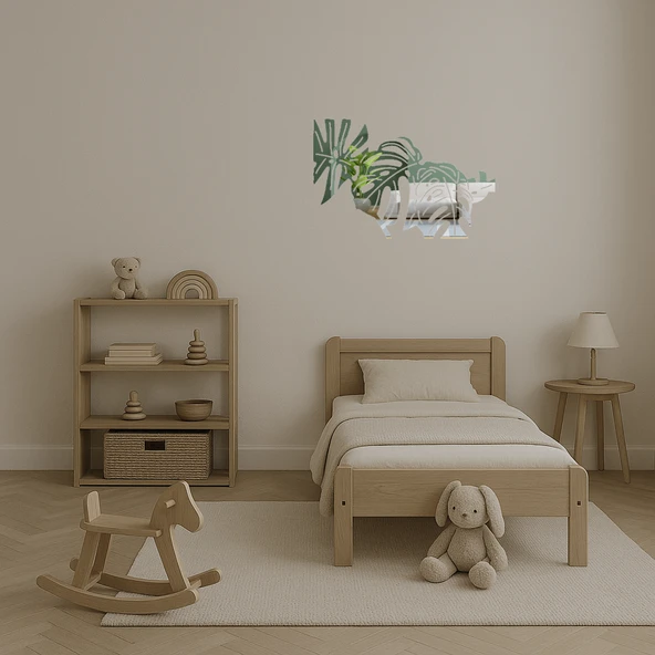 Tropikal Monstera Desenli  Duvar Aynalı Tablosu - Resim 4