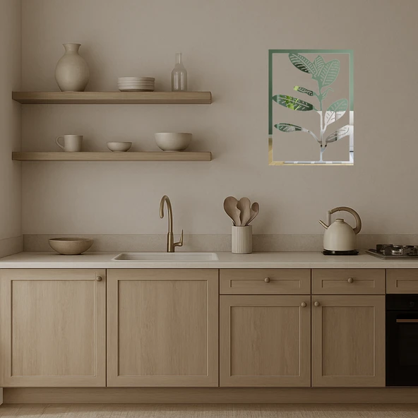 Yaprak Desenli İç Mekan Dekoratif Aynalı Tablo - Resim 3