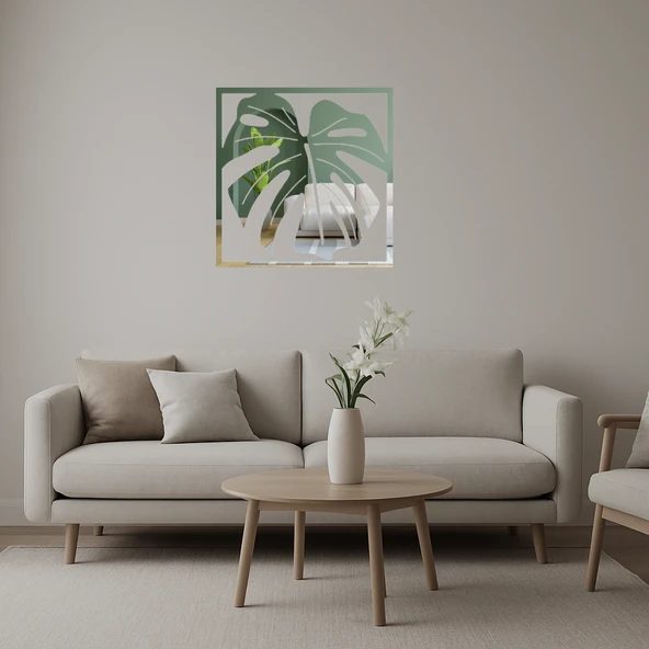 Monstera Bitki Desenli Dekoratif Aynalı Tablolar ürün görseli
