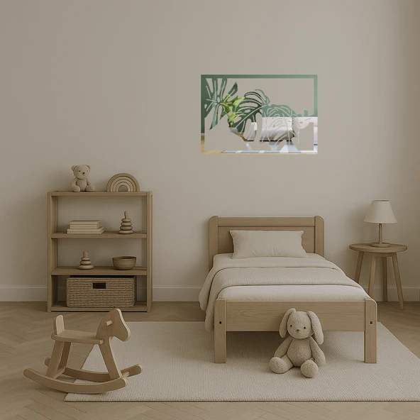 Monstera Yaprak Desenli Dekoratif Aynalı Tablo - Resim 5