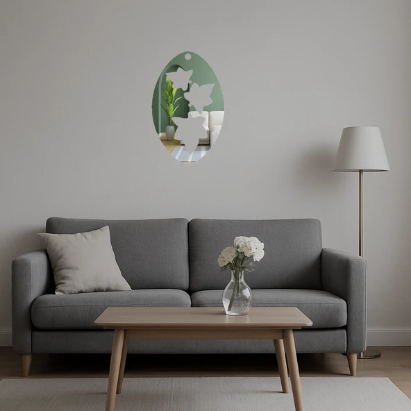 Oval Yaprak Desenli Dekoratif Aynalı Tablo - Resim 5
