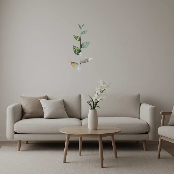 Geometrik Yaprak Desenli  İç Mekan Aynalı Tablo ürün görseli