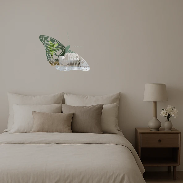 Zarif Kelebek Desenli Dekoratif Duvar Aynalı Tablosu - Resim 2