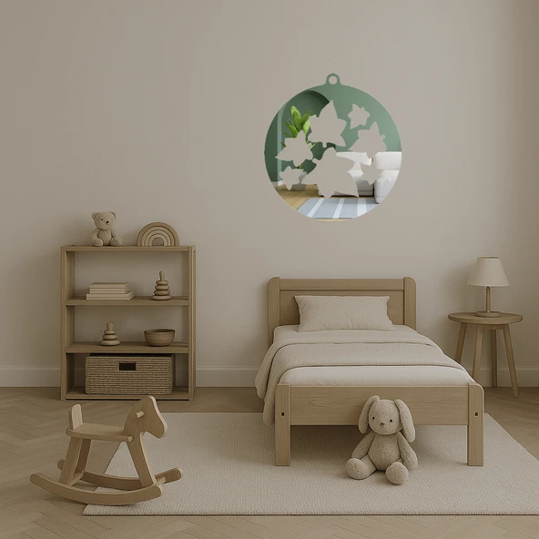 Daire Yaprak Desenli Dekoratif Aynalı Tablo - Resim 4