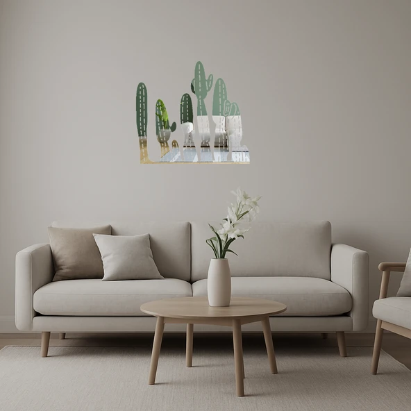 Trendy Kaktüs Desenli  Dekoratif Aynalı Tablo ürün görseli