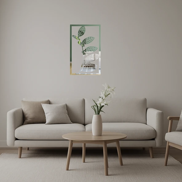 Minimalist Yaprak Desenli Dekoratif Aynalı Tablo ürün görseli