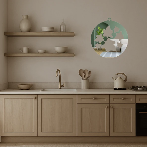 Daire Yaprak Desenli Dekoratif Aynalı Tablo - Resim 3