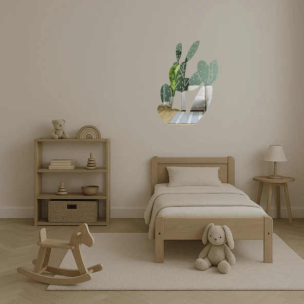 Minimalist Kaktüs Desenli  Aynalı Tablo - Resim 4